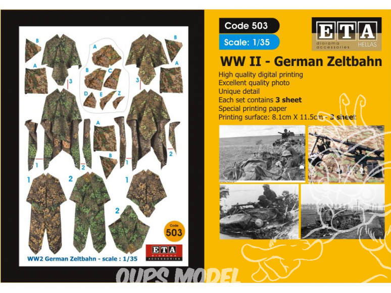 ETA diorama 503 Imprimé Zeltbahn Allemand WWII 1/35