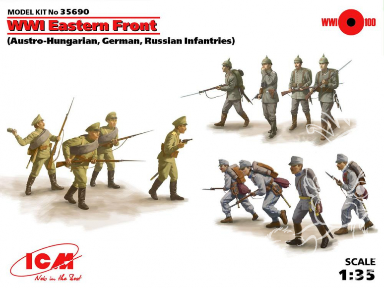 Icm maquette figurines 35690 Front de l'Est WWI Infanteries Austro-hongroise, Allemande, Russe 1/35