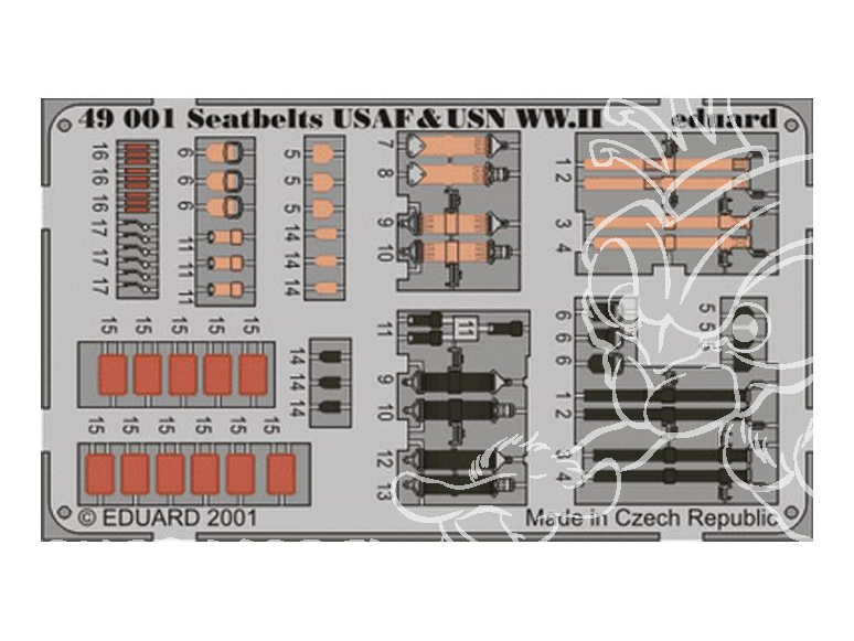 EDUARD photodecoupe avion 49001 Harnais USAF & USN WWII 1/48