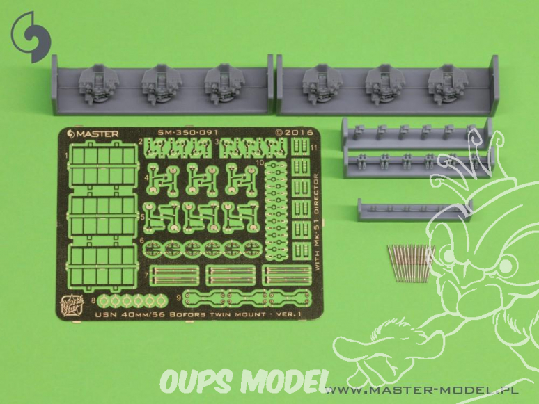 Master Model SM-350-091 Canons USN 40mm Bofors Twin Mount Ver. 1 avec Mk-51 Director x6 1/350