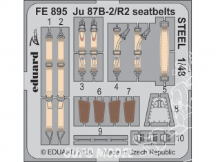 EDUARD photodecoupe avion FE895 Harnais métal Junkers Ju 87B-2 / R2 Airfix 1/48