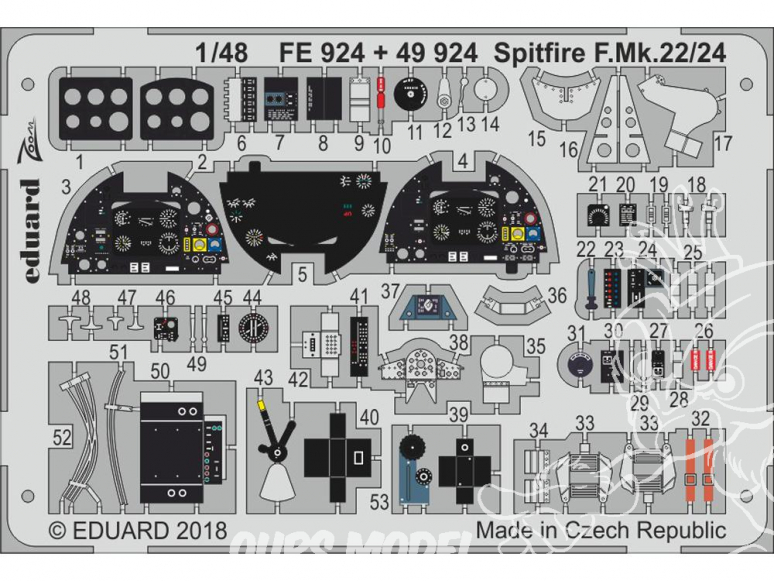 EDUARD photodecoupe avion 49924 Amélioration Spitfire F.Mk.22/24 Airfix 1/48