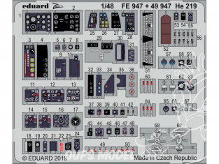 EDUARD photodecoupe avion FE947 Zoom Amélioration Heinkel He 219 Tamiya 1/48