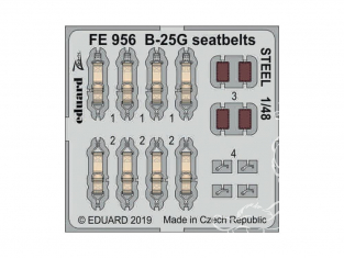 EDUARD photodecoupe avion FE956 Harnais métal B-25G Italeri 1/48