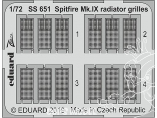 Eduard photodecoupe avion SS651 Spitfire Mk.IX grilles de radiateur Eduard 1/72