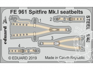 EDUARD photodecoupe avion FE961 Harnais métal Spitfire Mk.I Tamiya 1/48