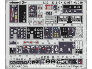 Eduard photodécoupe avion 33210 Zoom Interieur Heinkel He 219 Revell 1/32