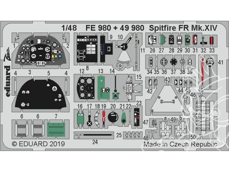 EDUARD photodecoupe avion 49980 Amélioration Spitfire FR Mk.XIV Airfix 1/48