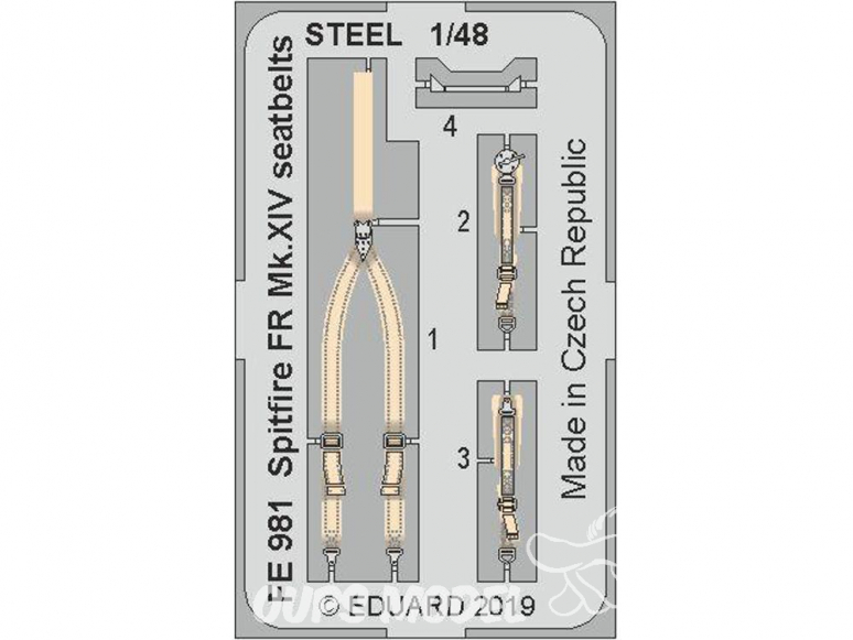 EDUARD photodecoupe avion FE981 Harnais métal Spitfire FR Mk.XIV Airfix 1/48