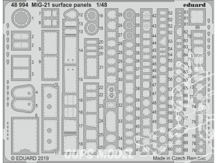 EDUARD photodecoupe avion 48994 Panneaux de surface MIG-21 Eduard 1/48