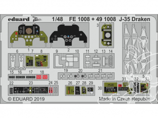 EDUARD photodecoupe avion FE1008 Zoom Intérieur J-35 Draken Hasegawa 1/48