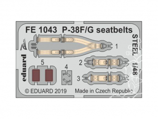 EDUARD photodecoupe avion FE1043 Harnais métal Lockheed P-38F/G Lightning Tamiya 1/48