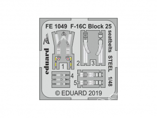 EDUARD photodecoupe avion FE1049 Harnais métal F-16C Block 25 Tamiya 1/48