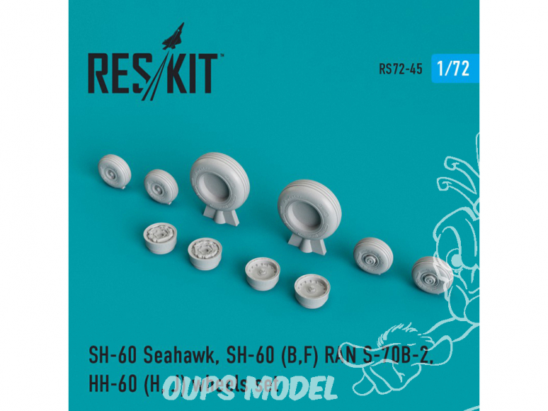 ResKit kit d'amelioration Helico RS72-0045 Ensemble de roues SH-60 Seahawk, SH-60 (B,F) RAN S-70B-2, HH-60 (H, J) 1/72