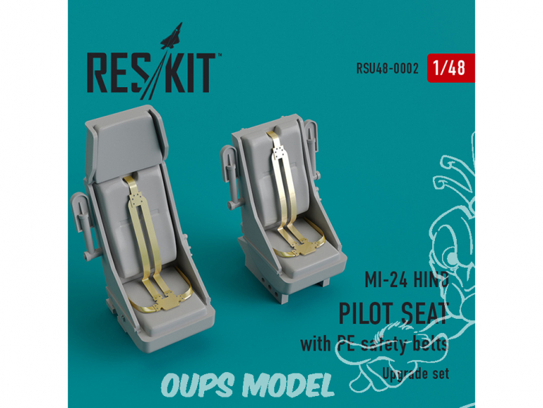 ResKit kit d'amelioration Helico RSU48-0002 MI-24 Hind. Siège pilote avec ceintures de sécurité en PE 1/48