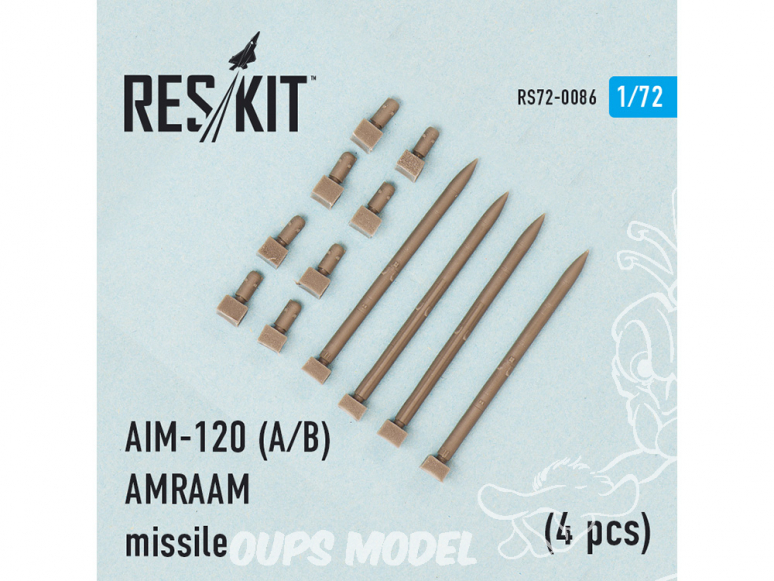 ResKit kit RS72-0086 AIM-120 (A/B) AMRAAM missile (4 pcs) pour F-15A/C/D/E, F-16A/C, F/A-18A/C 1/72