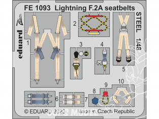 EDUARD photodecoupe avion FE1093 Harnais métal Lightning F.2A Airfix 1/48