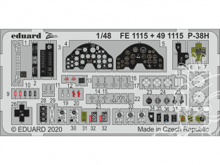 EDUARD photodecoupe avion FE1115 Zoom amélioration Lockheed P-38H Lightning Tamiya 1/48