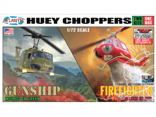 Atlantis maquette helicoptére m1026 Huey Chopper Pack de 2 Pompier et Vietnam Gunship Snap 1/72