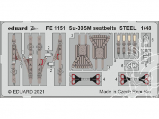 EDUARD photodecoupe avion FE1151 Harnais métal Sukhoi Su-30SM Kitty Hawk 1/48