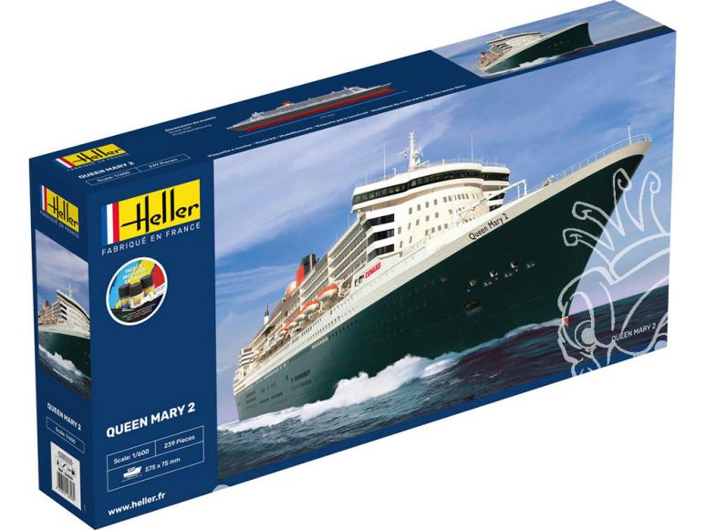 HELLER maquette militaire 56626 STARTER KIT Queen Mary 2 inclus peintures principale colle et pinceau 1/600