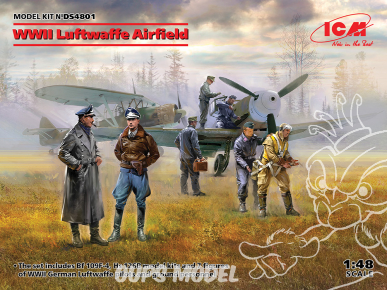 Icm maquette avion DS4801 Messerschmitt Bf 109F-4 Hs 126 B-1 pilotes et personnel au sol de la Luftwaffe allemande 1/48