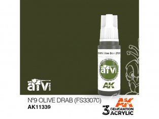 Ak interactive peinture acrylique 3G AK11339 Nº9 OLIVE DRAB (FS33070) 17ml AFV