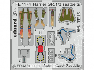 EDUARD photodecoupe avion FE1174 Harnais métal Harrier GR.1/3 Kinetic 1/48