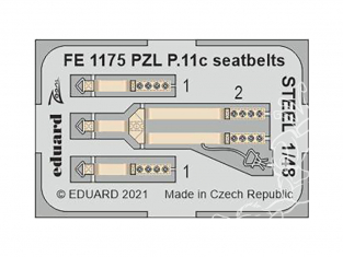 EDUARD photodecoupe avion FE1175 Harnais métal PZL P.11c Arma Hobby 1/48