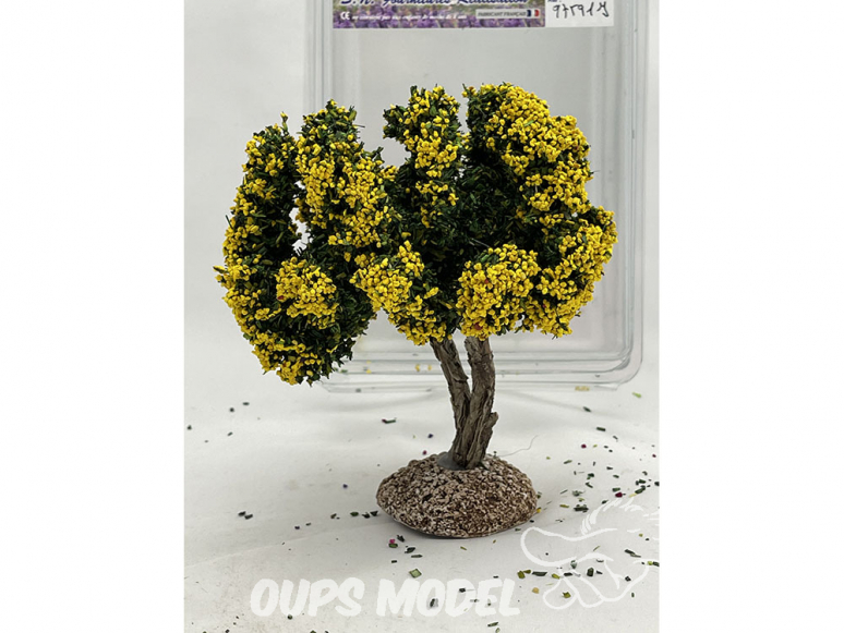 Fr Décor arbres 97591J Arbre fleuris double branche Jaune tronc bois 110mm Made in France