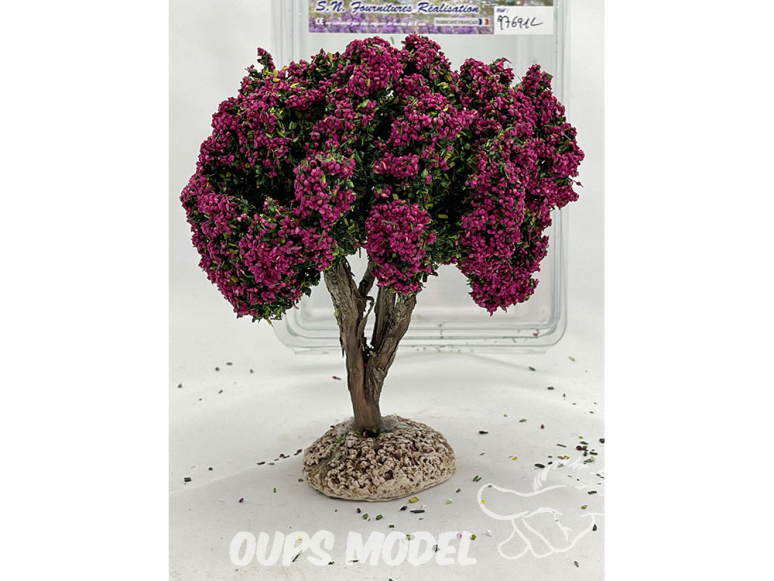 Fr Décor arbres 97691L Arbre fleuris double branche Lilas tronc bois 140mm Made in France