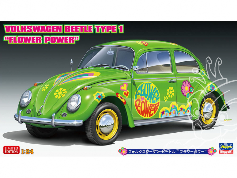 Hasegawa maquette voiture 20488 Coccinelle Volkswagen type 1 « Flower Power » 1/24