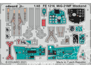 EDUARD photodecoupe avion FE1216 Zoom amélioration MiG-21MF WeekEnd Eduard 1/48