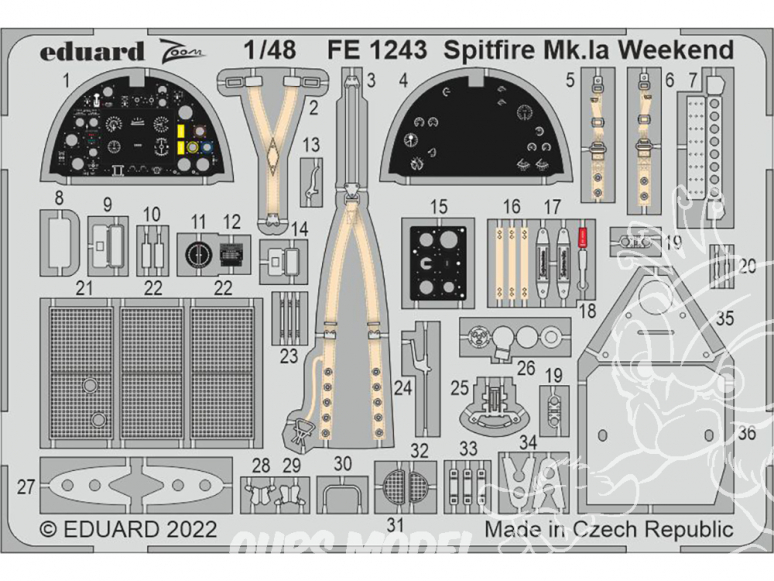 EDUARD photodecoupe avion FE1243 Zoom amélioration Spitfire Mk.Ia WeekEnd Eduard 1/48