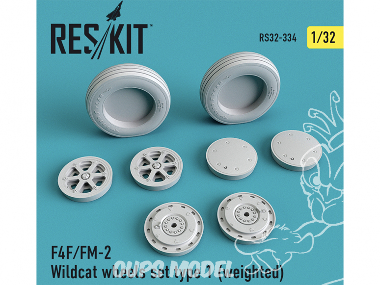 ResKit kit d'amelioration Avion RS32-0334 Ensemble de roues F4F/FM-2 Wildcat type 1 (weighted) 1/32