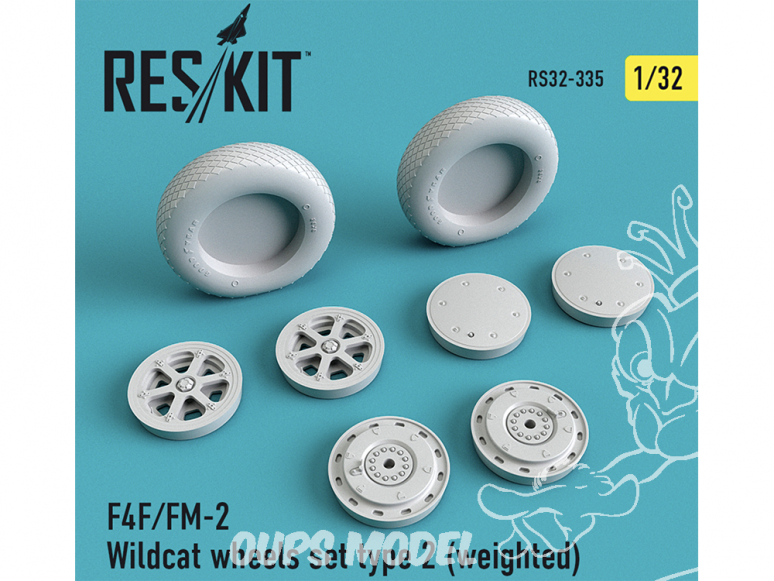 ResKit kit d'amelioration Avion RS32-0335 Ensemble de roues F4F/FM-2 Wildcat type 2 (weighted) 1/32