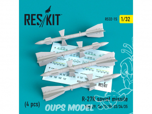 ResKit kit RS32-0015 R-27 R missile Sovietique 4 pieces MiG-29, Su-27/30/33/34/35 1/32