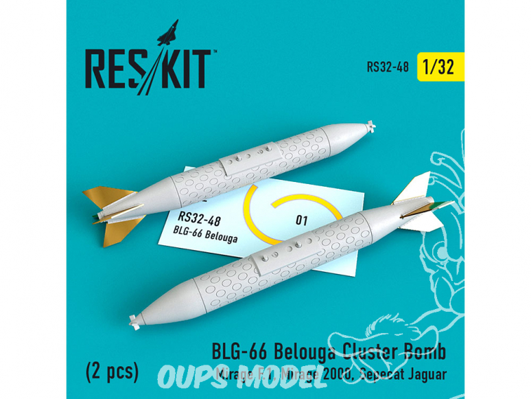 ResKit kit RS32-0048 BLG-66 Belouga Cluster Bomb 2 pieces Mirage F.1, Mirage 2000, Sepecat Jaguar 1/32