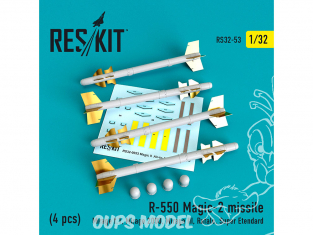 ResKit kit RS32-0053 R-550 Magic-2 missile 4 pieces Mirage f.1, Mirage 2000, Mirage III, Rafale, Super Etendard 1/32