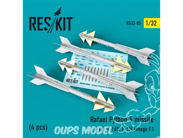 ResKit kit RS32-0085 Rafael Python 5 missile 4 pieces F-16I, F-16D, F-15I Mirage F.1 1/32