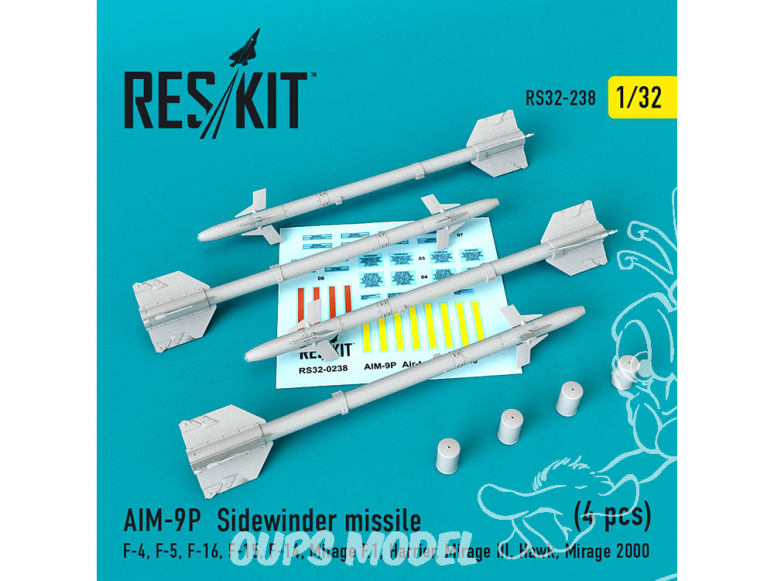 ResKit kit RS32-0238 AIM-9P Sidewinder F-4, F-5, F-16, F-15, F-14, Mirage F.1, Harrier, Mirage III, Hawk, Mirage 2000 1/32