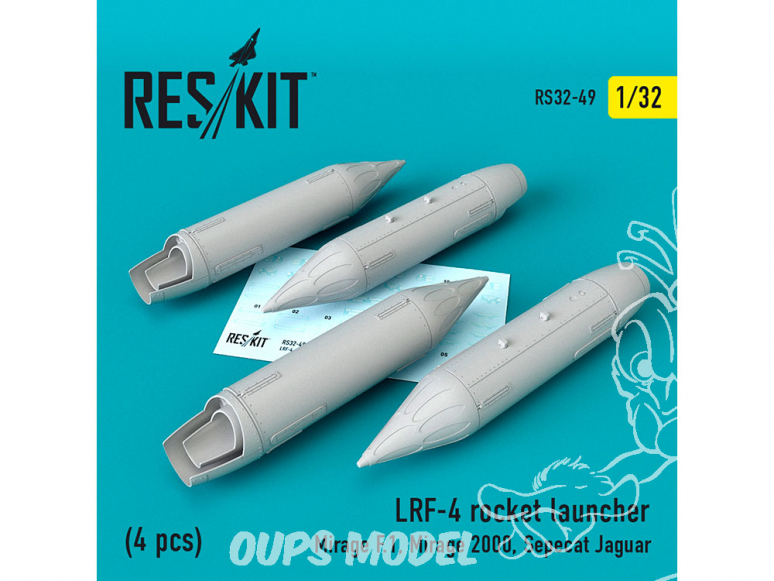 ResKit kit RS32-0049 LRF-4 rocket launcher 4 pieces Mirage F.1, Mirage 2000, Sepecat Jaguar 1/32