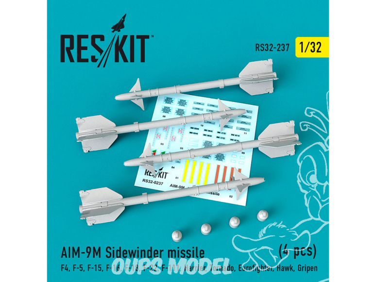 ResKit kit RS32-0237 AIM-9M Sidewinder F4, F-5, F-15, F-16, F-18, F-22, F-111, Harrier, Tornado, Eurofighter, Hawk, Gripen 1/32