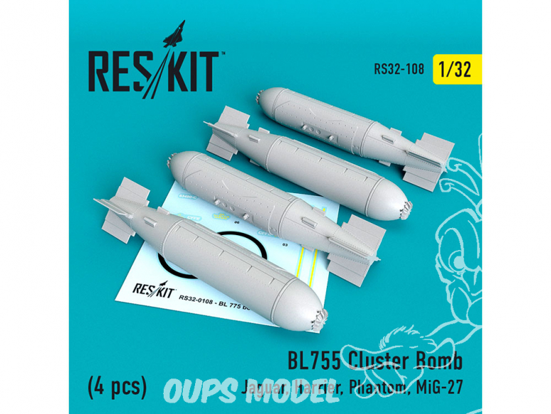 ResKit kit RS32-0108 BL755 Cluster Bombe 4 pieces Jaguar, Harrier, Phantom, MiG-27 1/32