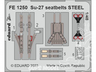 EDUARD photodecoupe avion FE1250 Harnais métal Sukhoi Su-27 Great Wall Hobby 1/48