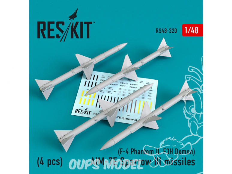 ResKit kit armement Avion RS48-0320 AIM-7E Sparrow III missiles F-4 Phantom II, F3H Demon 1/48