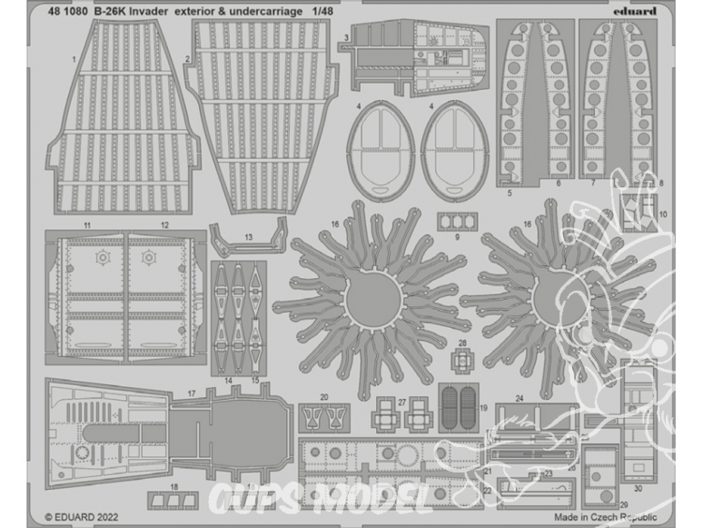 EDUARD photodecoupe avion 481080 Extérieur & Undercarriage B-26K Icm 1/48