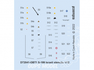 Eduard Decalques avion D72041 Marquages / Stencils Israélien S-199 Eduard 1/72