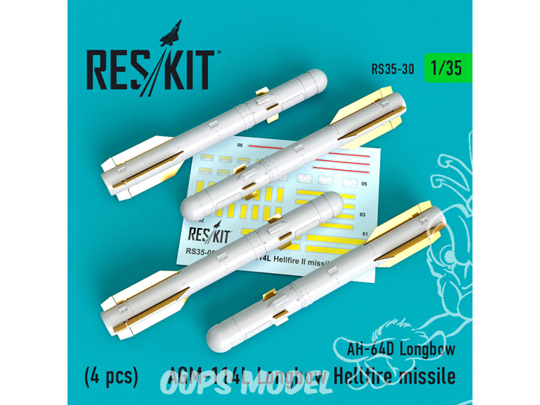 ResKit Kit RS35-0030 Missiles Longbow Hellfire (4 pièces) 1/35