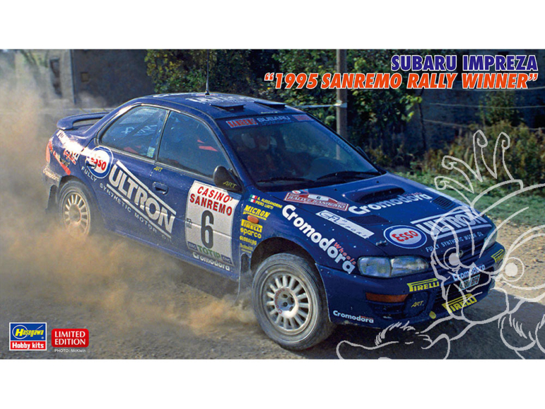 Hasegawa maquette voiture 20574 Subaru Impreza "Vainqueur du rallye de San Remo 1995" edition limitée 1/24